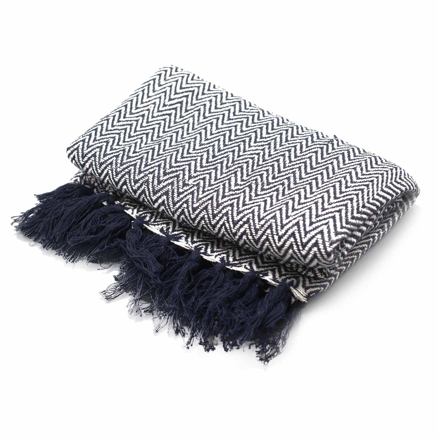 Boho Comfort Throws - 140x200cm - Navy Zigzag