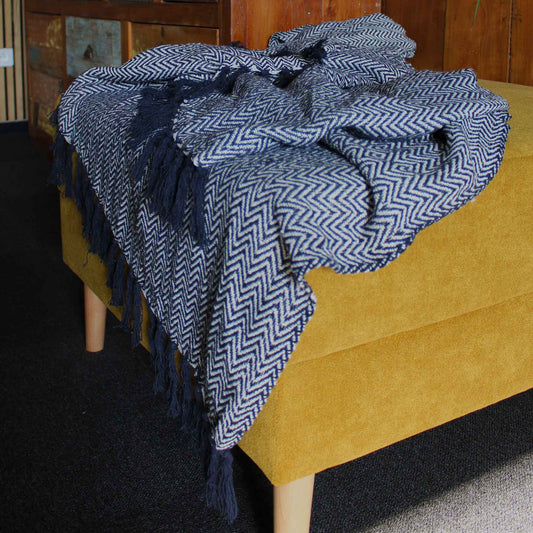 Boho Comfort Throws - 140x200cm - Navy Zigzag