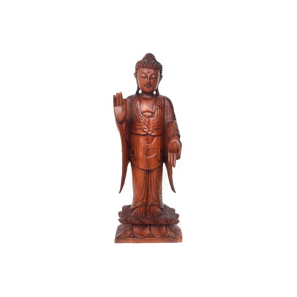 Natural Acacia Wood Standing Buddha