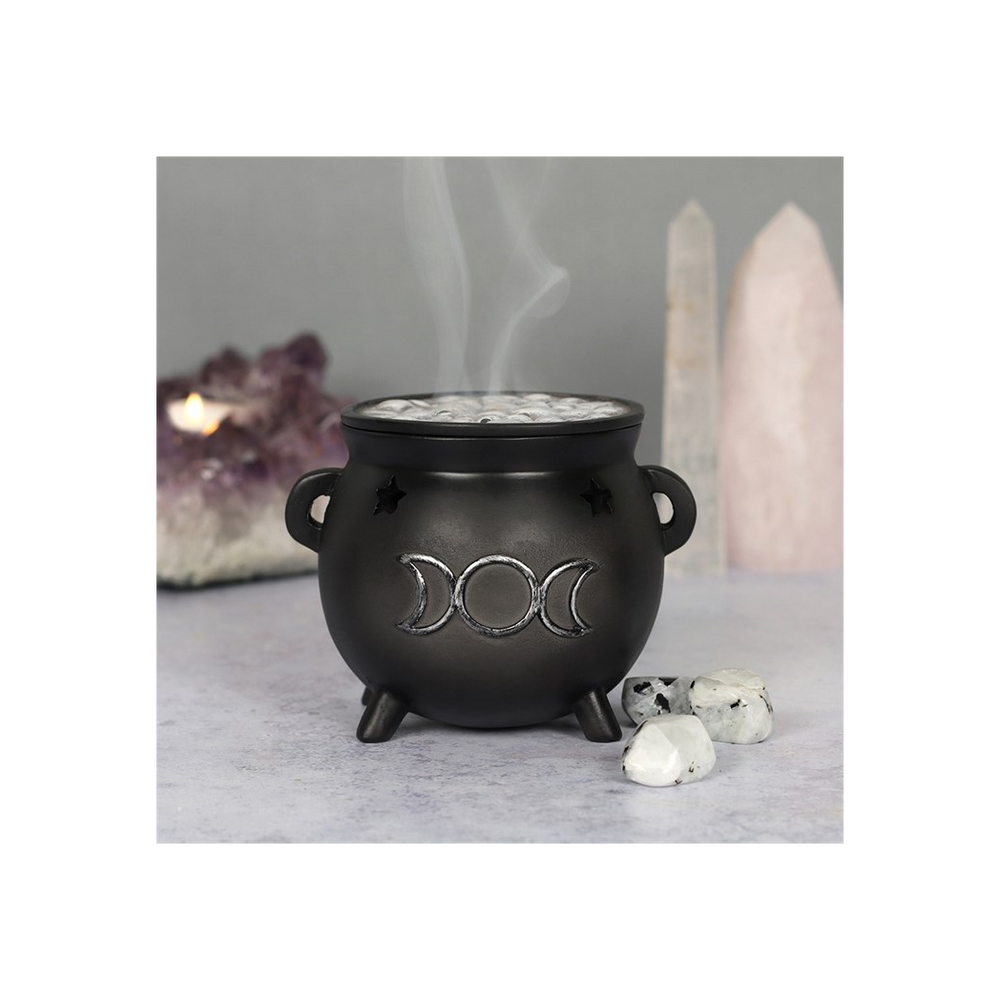 Triple Moon Cauldron Incense Cone Holder