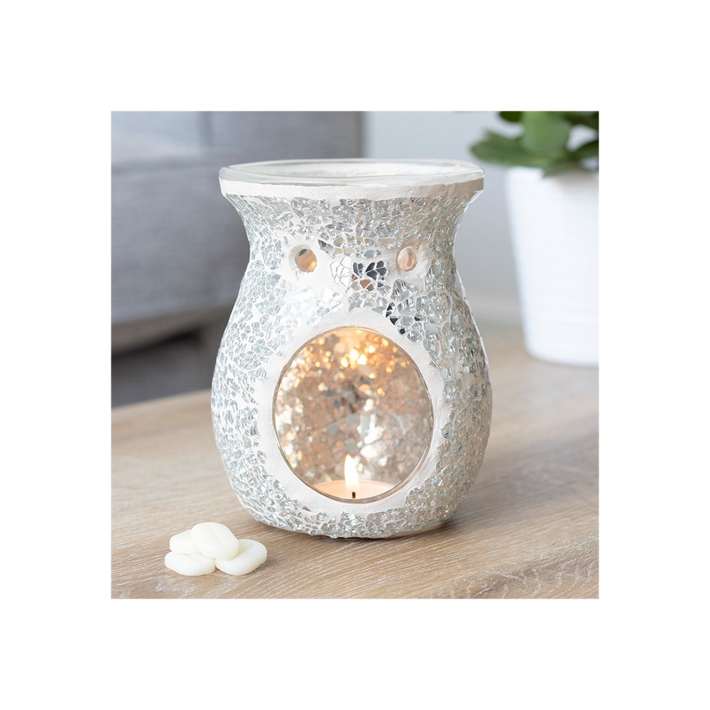 Large Silver Crackle Oil Burner