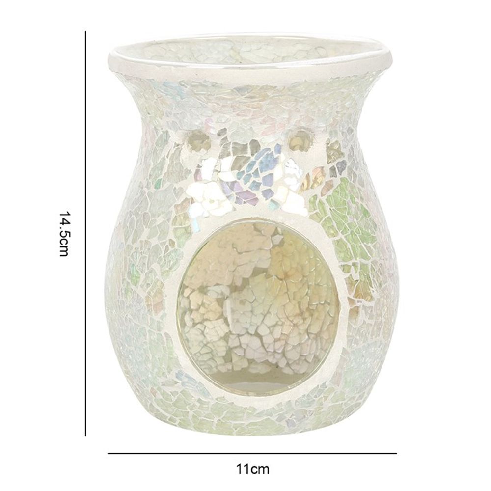 Large White Iridescent Crackle Oil Burner