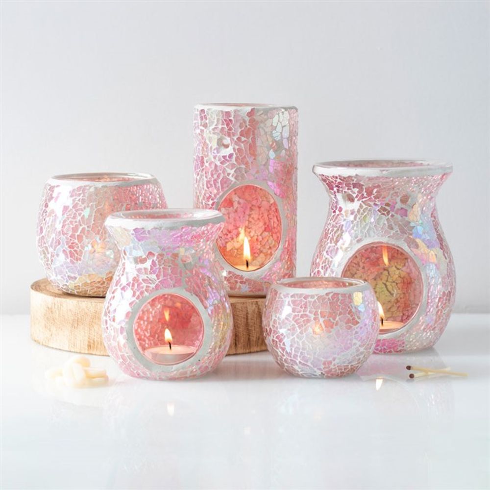 Large Pink Iridescent Crackle Oil Burner