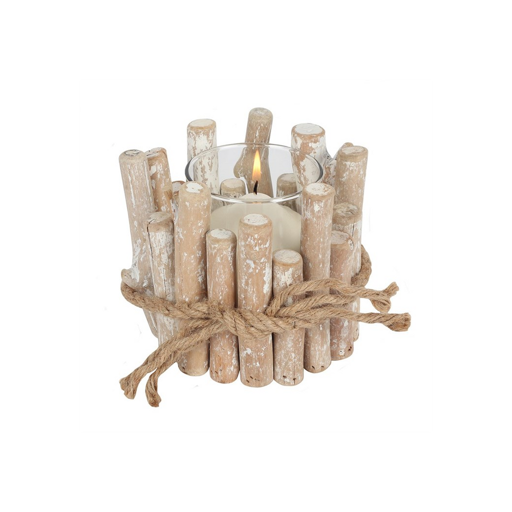 White Washed Driftwood Candle Holder