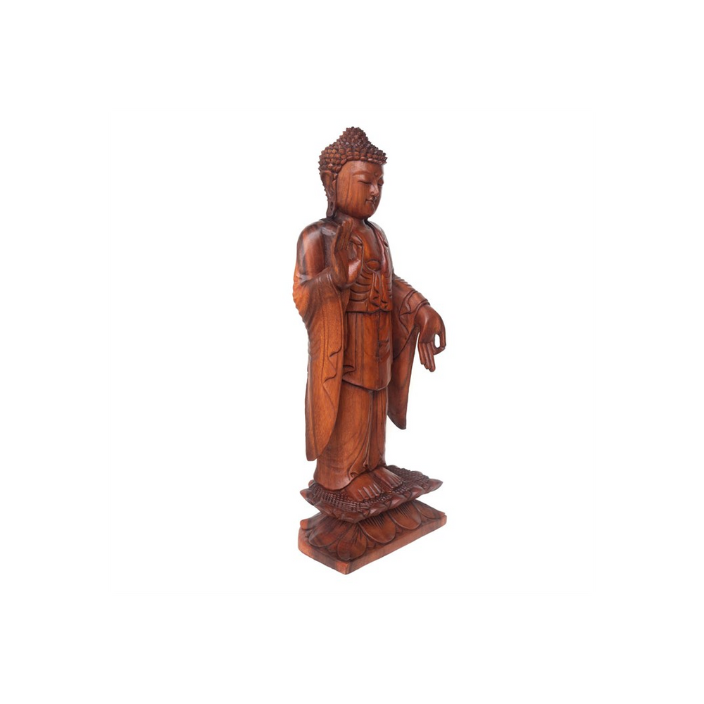 Natural Acacia Wood Standing Buddha