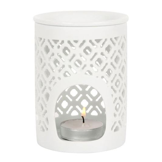 White Matte Lattice Cut Oil Burner