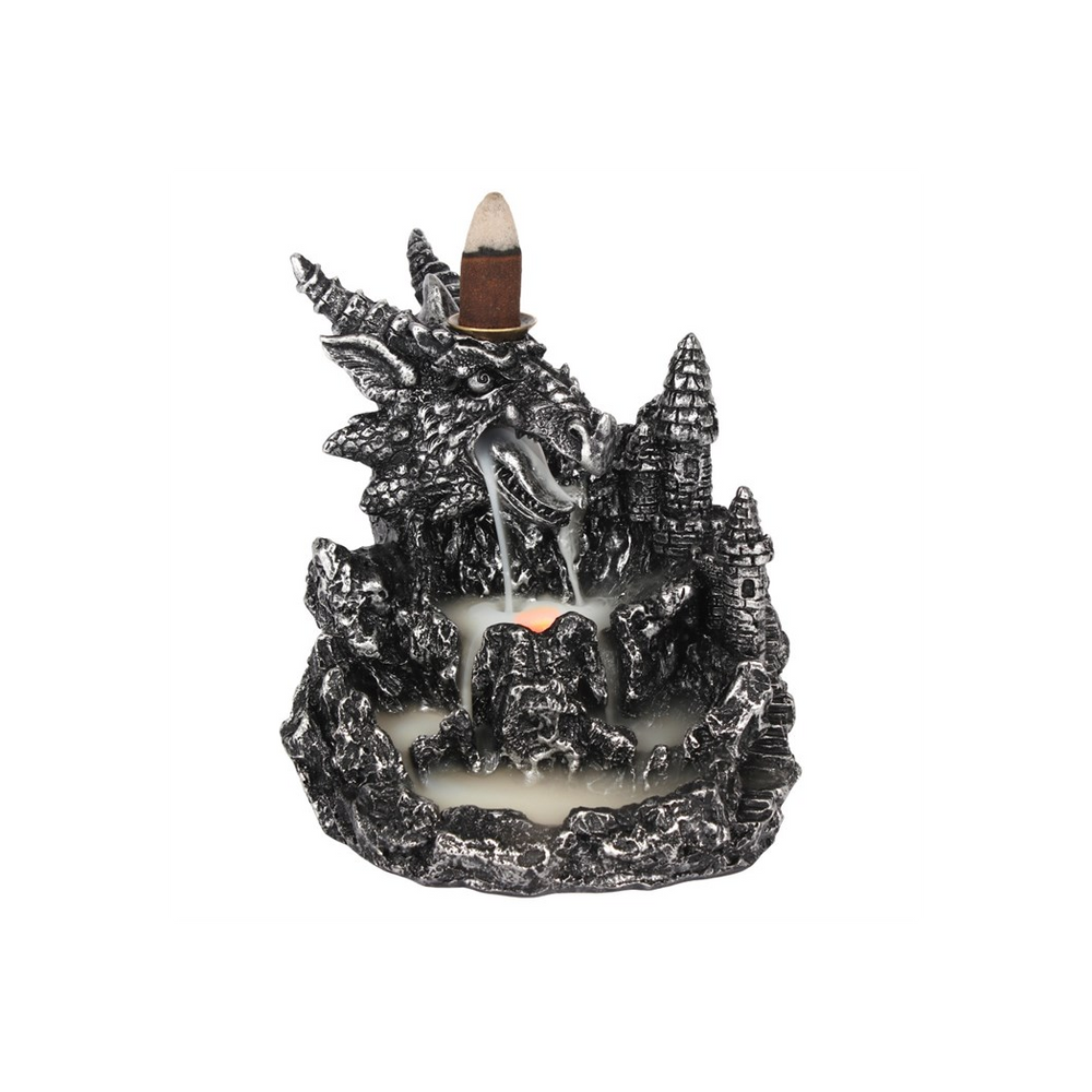 Silver Dragon Backflow Incense Burner With Light