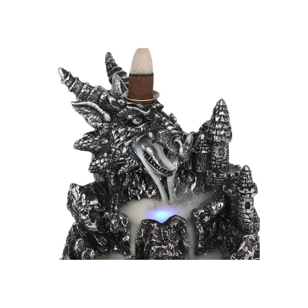 Silver Dragon Backflow Incense Burner With Light