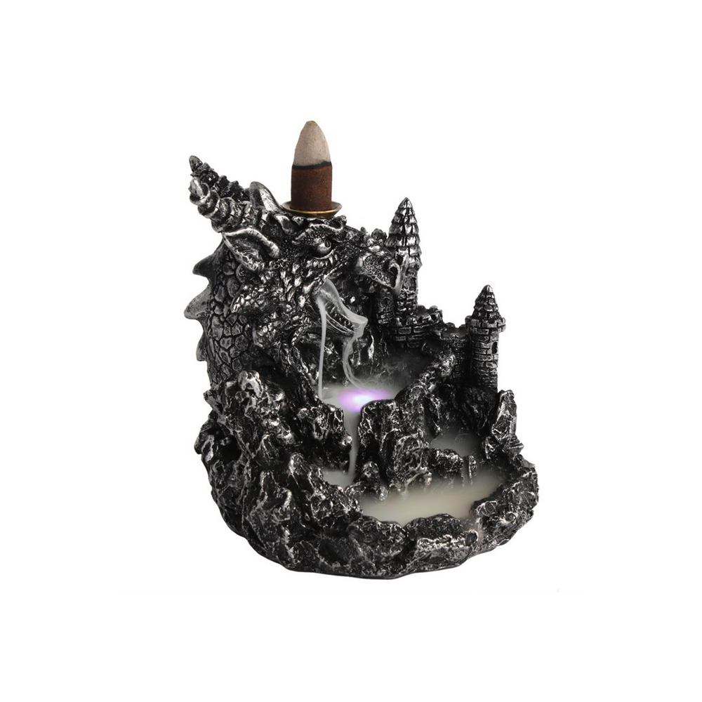 Silver Dragon Backflow Incense Burner With Light