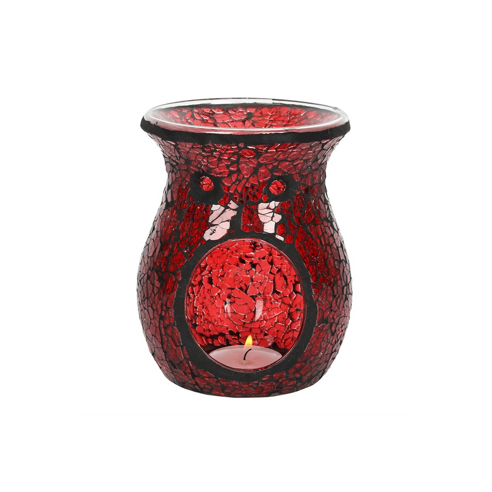 Large Red Crackle Glass Oil Burner