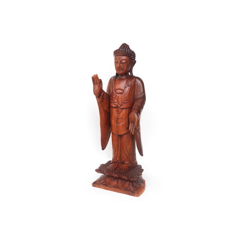 Natural Acacia Wood Standing Buddha