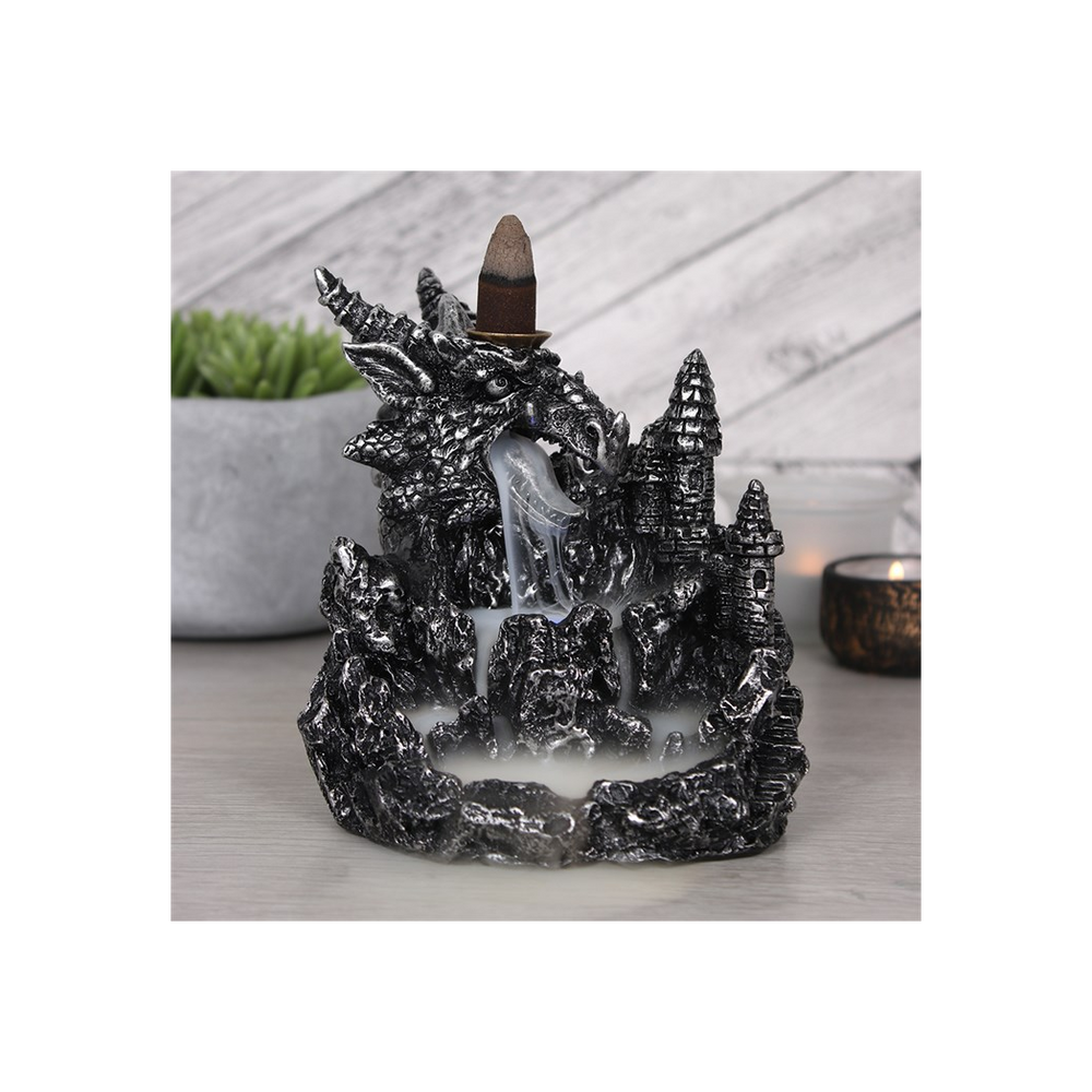 Silver Dragon Backflow Incense Burner With Light